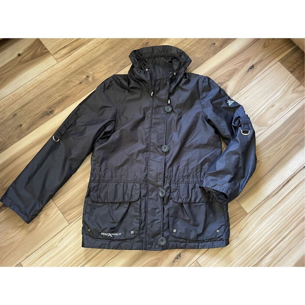 ZeroXposur Woman’s Raincoat Jacket Active Wear 4 Pockets Zipper Black S